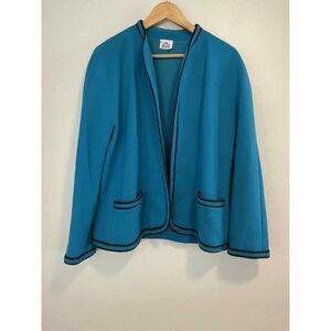 Vintage Bleyle Womens Knit Open Jacket Size 14 Blue Lined Open